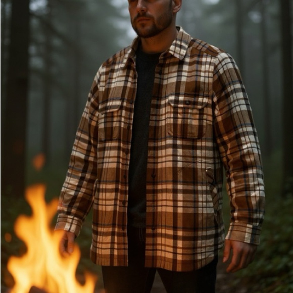 Duluth Trading Co Men's Brown Plaid Shirt Jacket
